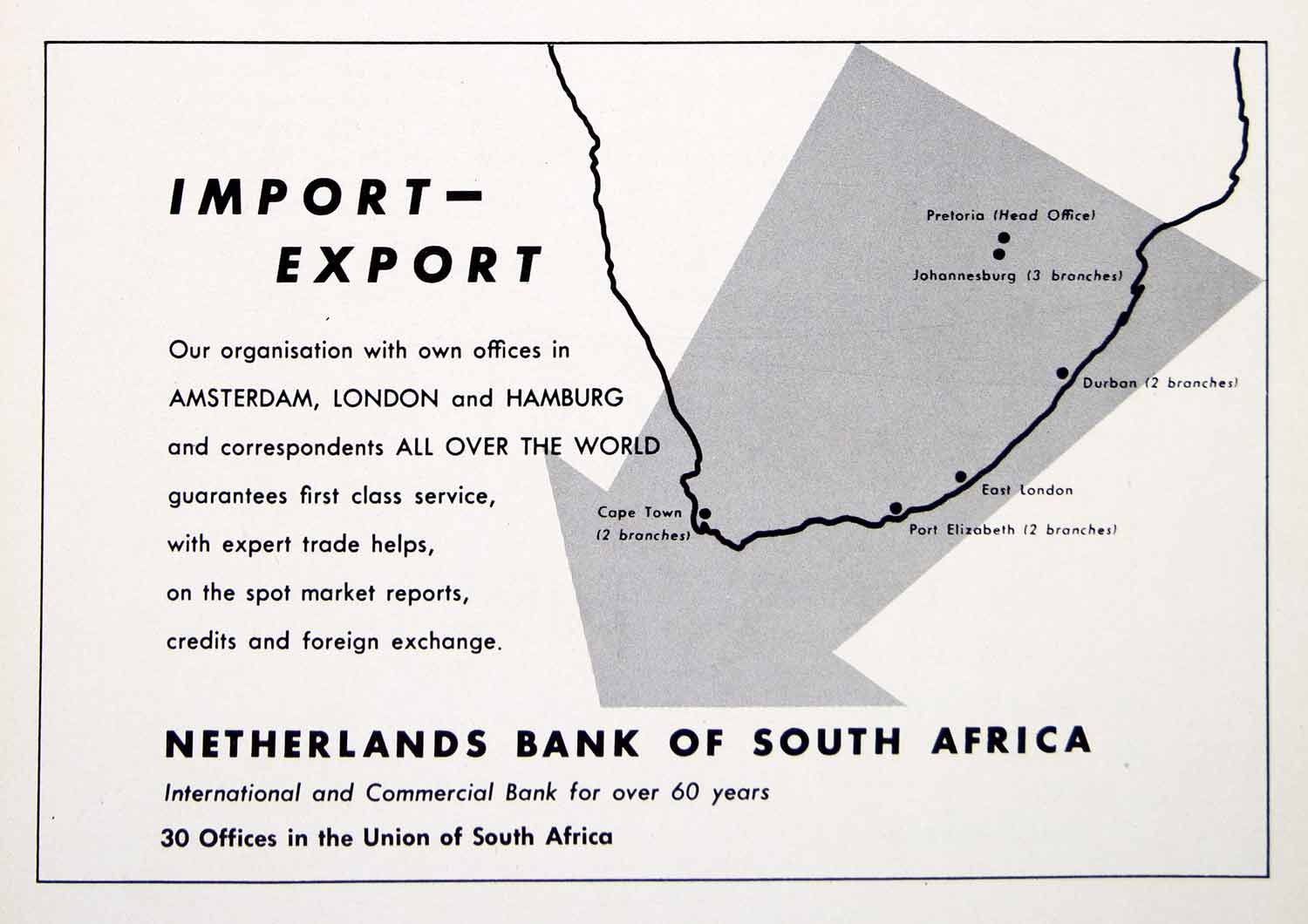 1949 Ad Netherlands Bank South Africa Cape Town Pretoria Johannesburg XGTC8