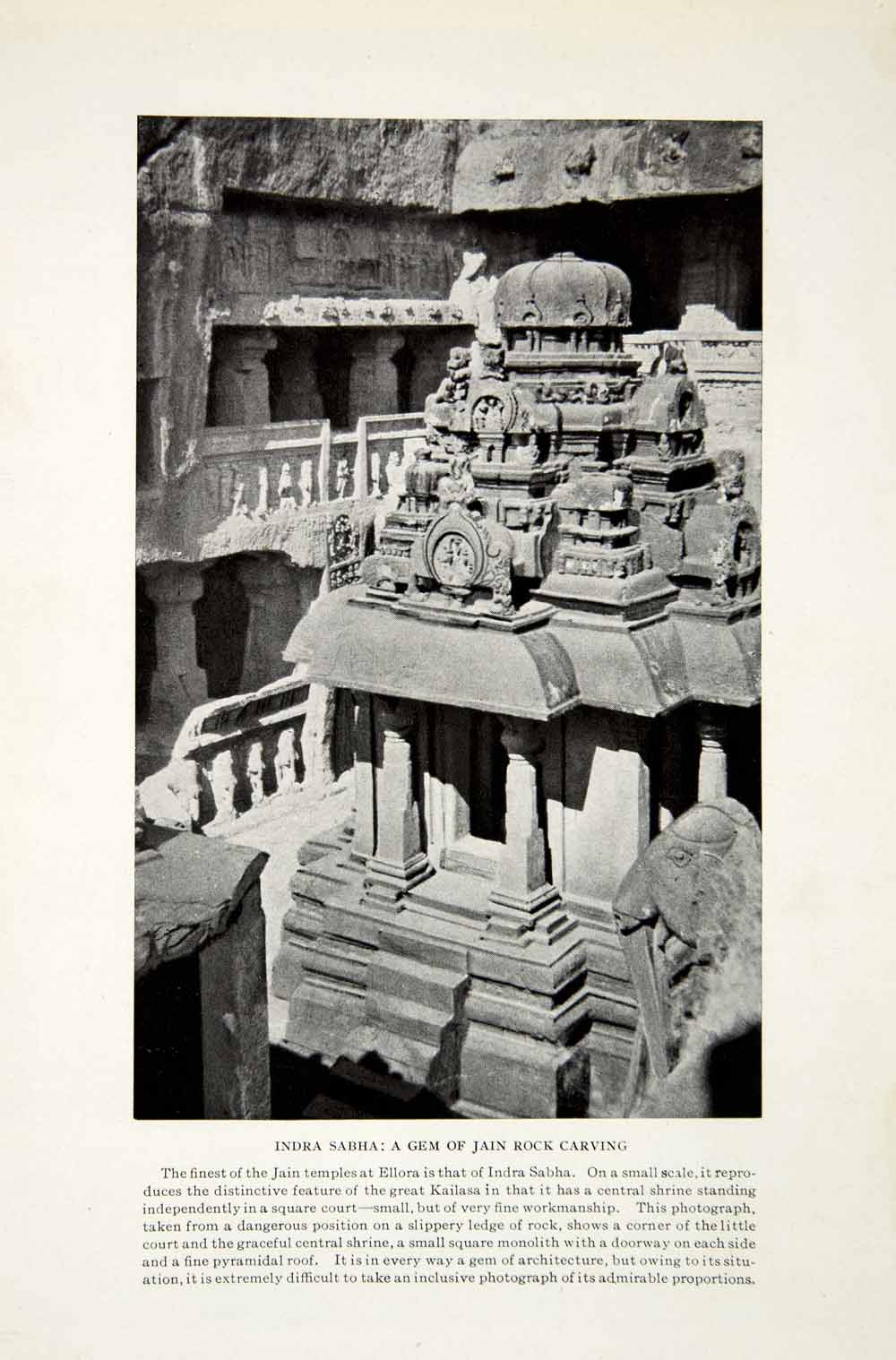 1924 Print Indra Sabha Gem Jain Rock Carving Ellora India Monolith Stone XGTC9