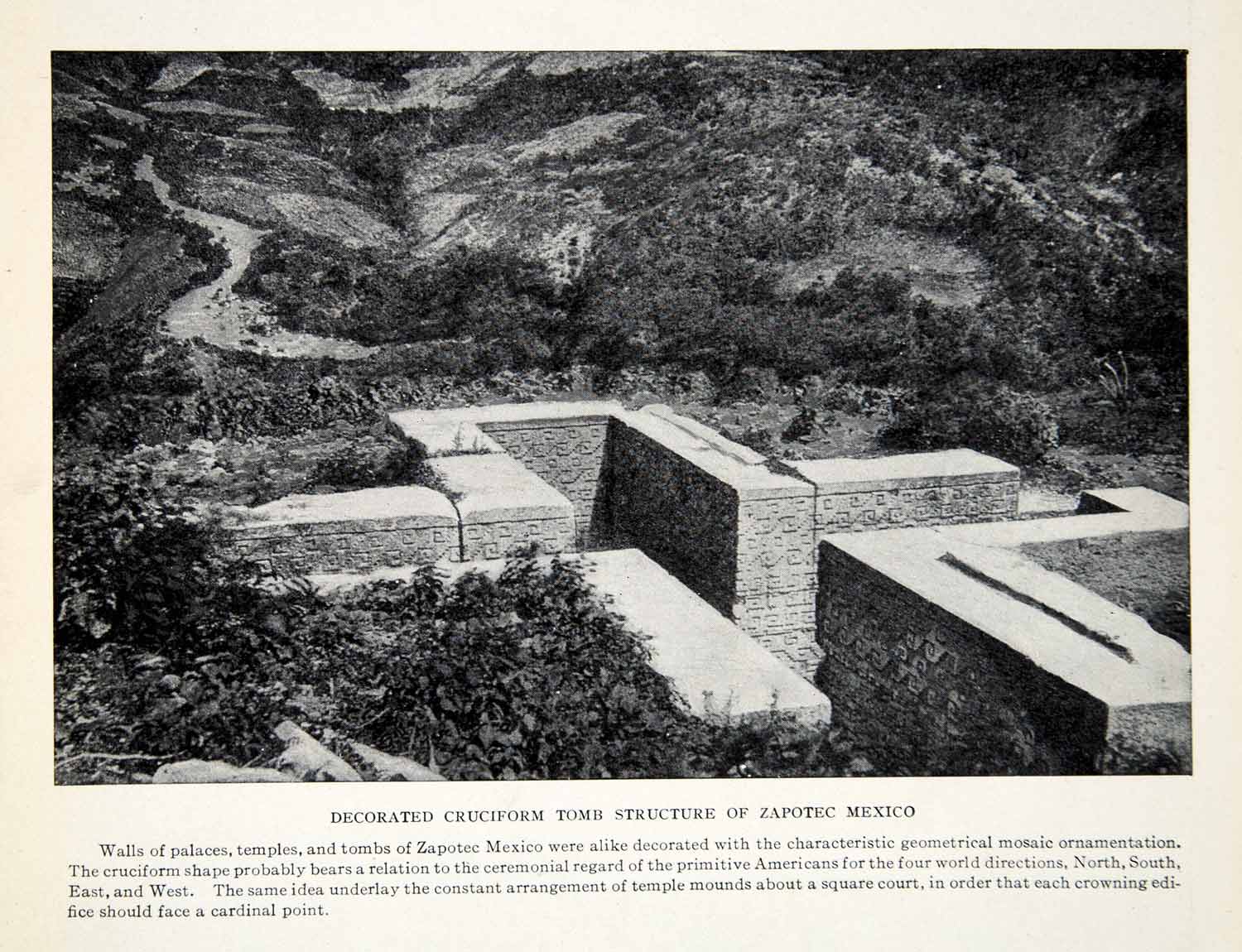 1924 Print Cruciform Tomb Structure Zapotec Mexico Mosaic Ornamentation XGTC9