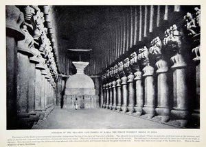 1924 Print Interior Cave Temple Karli Buddhist Shrine India Pillar Stupa XGTC9