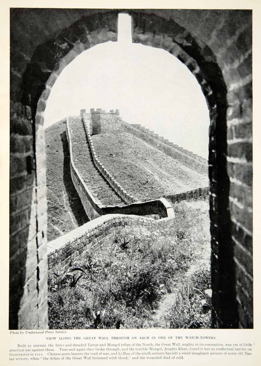 1924 Print Grat Wall China Watch-Tower Tartar Mongol Jenghiz Khan Li Hua XGTC9
