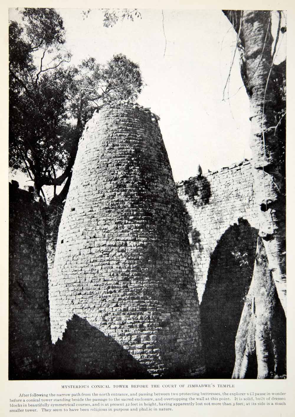 1924 Print Conical Tower Zimbabwe's Temple Ruin City Palace Wall XGTC9