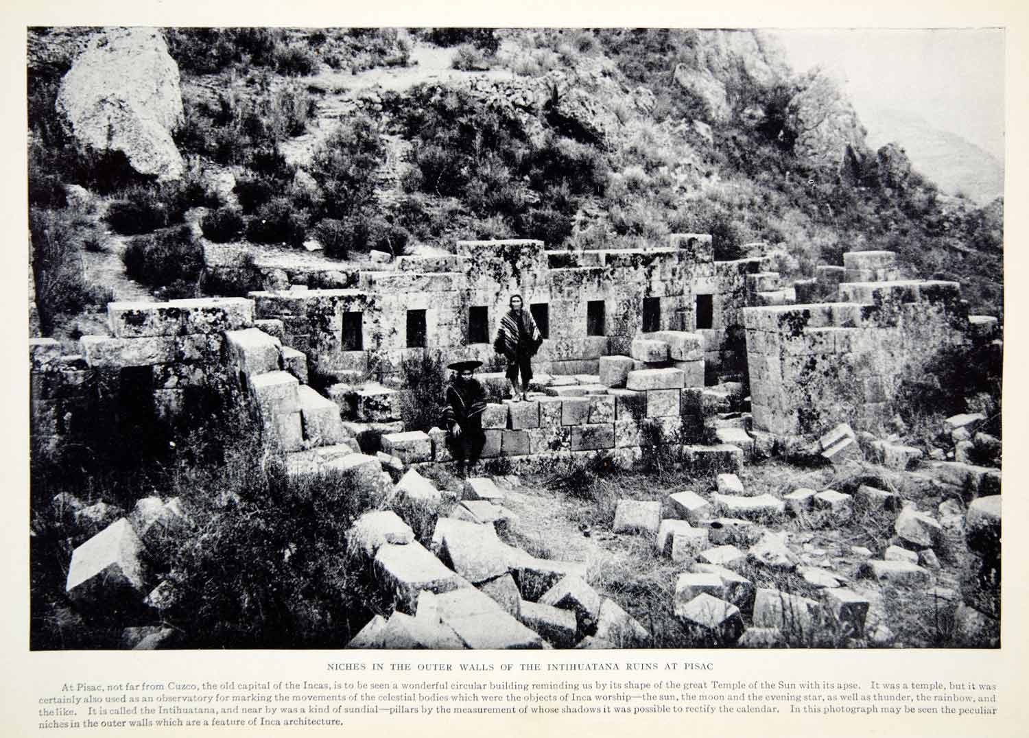 1924 Print Niches Walls Intihuatana Ruins Pisac Incas Temple Peru Sacred XGTC9