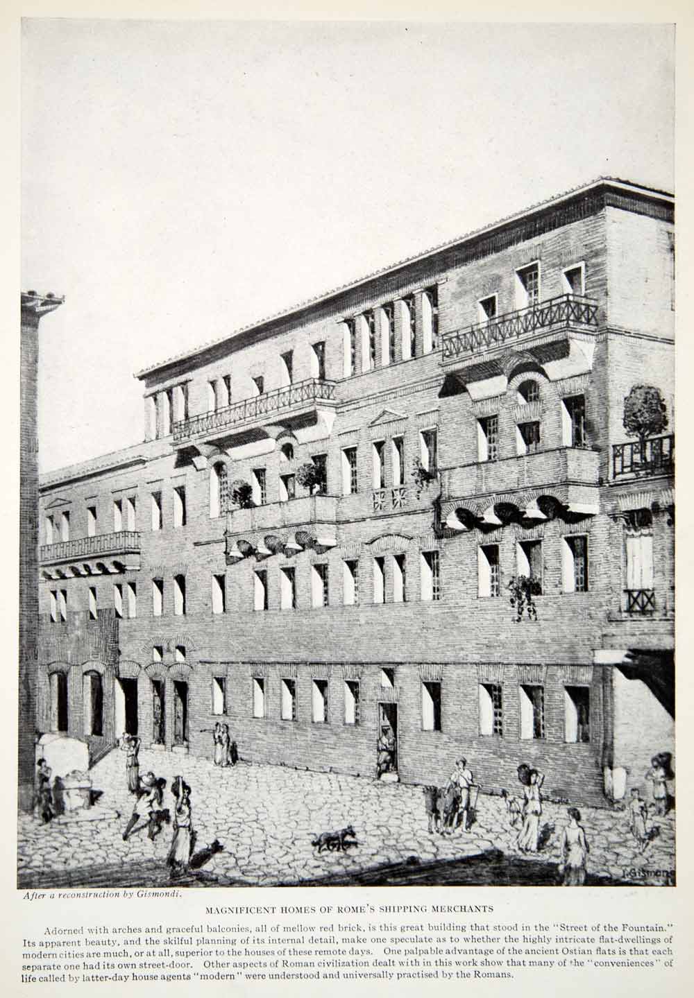 1924 Print Homes Shipping Merchants Arches Balconies Ostian Gismondi XGTC9