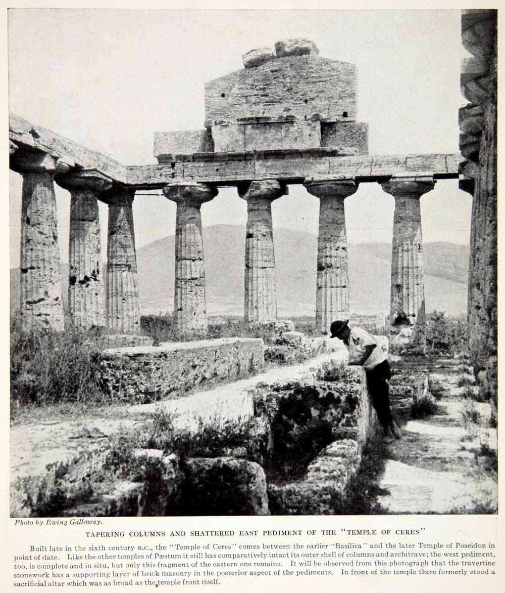 1924 Print Temple Ceres Galloway Ewing Paestum Columns Pediment Travertime XGTC9