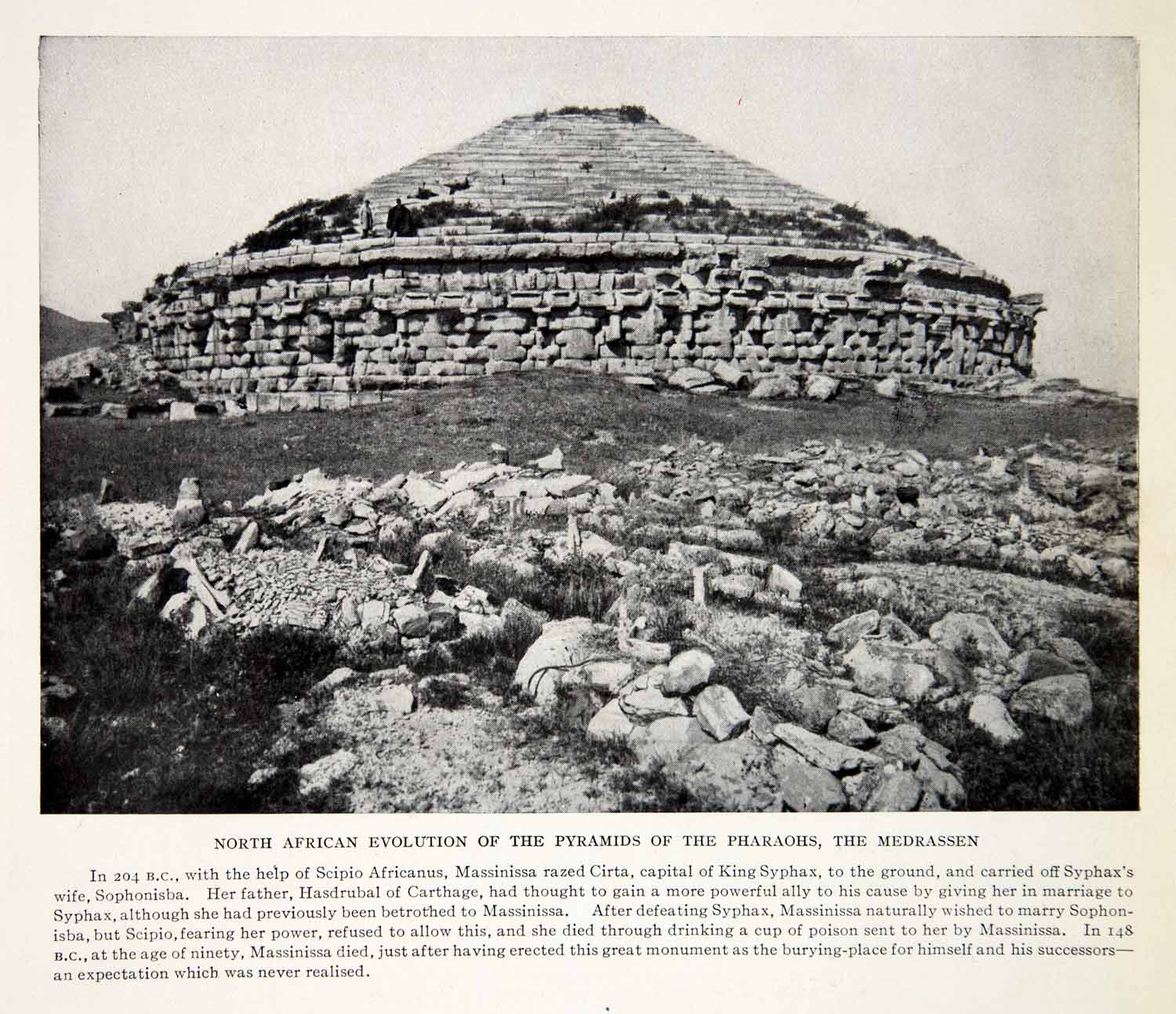 1924 Print Africa Pyramid Pharaoh Medrassen Scipio Cirta Syphax Sophonisba XGTC9