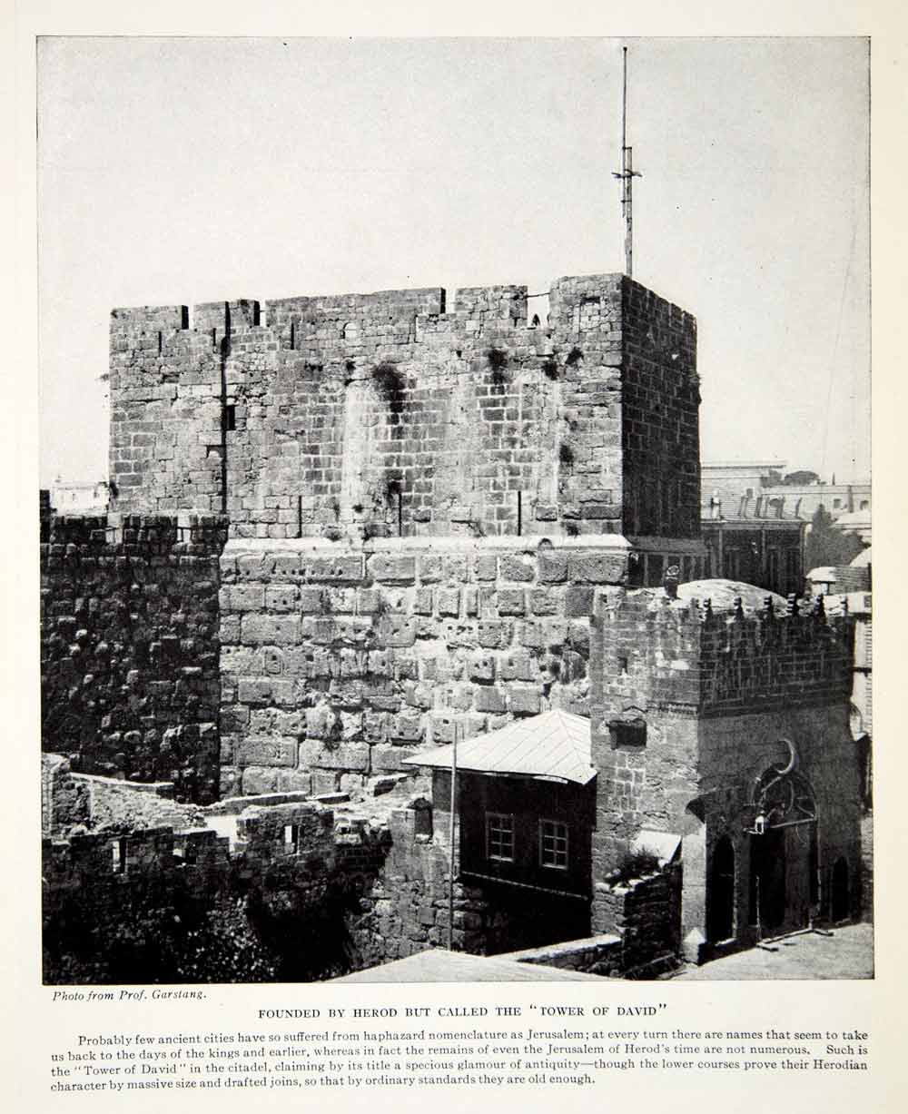 1924 Print Herod Tower King David Jerusalem Citadel Jaffa Gate Garstang XGTC9