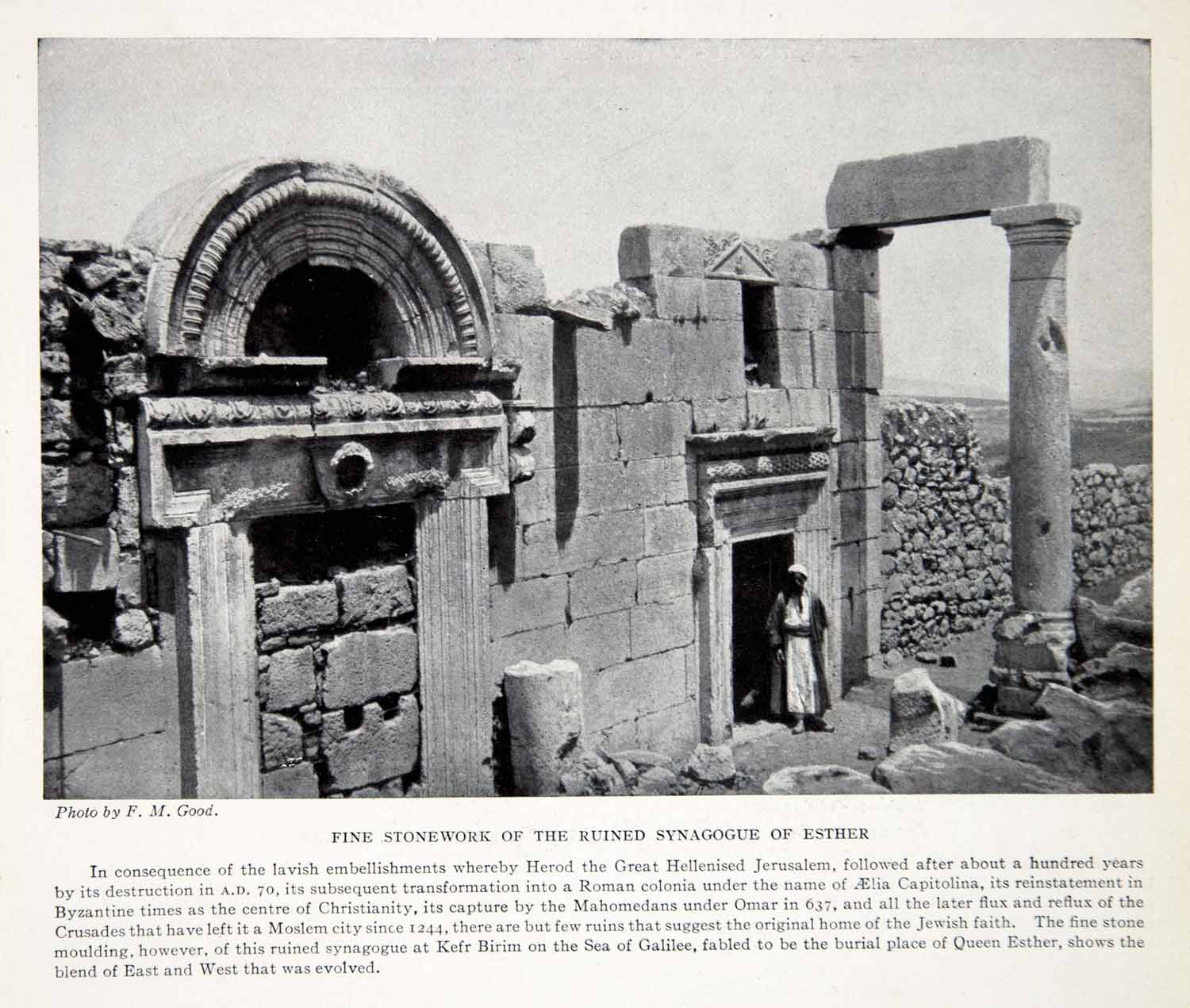 1924 Print Ruin Synagogue Esther Herod Hellenised Jerusalem Kefr Birim XGTC9