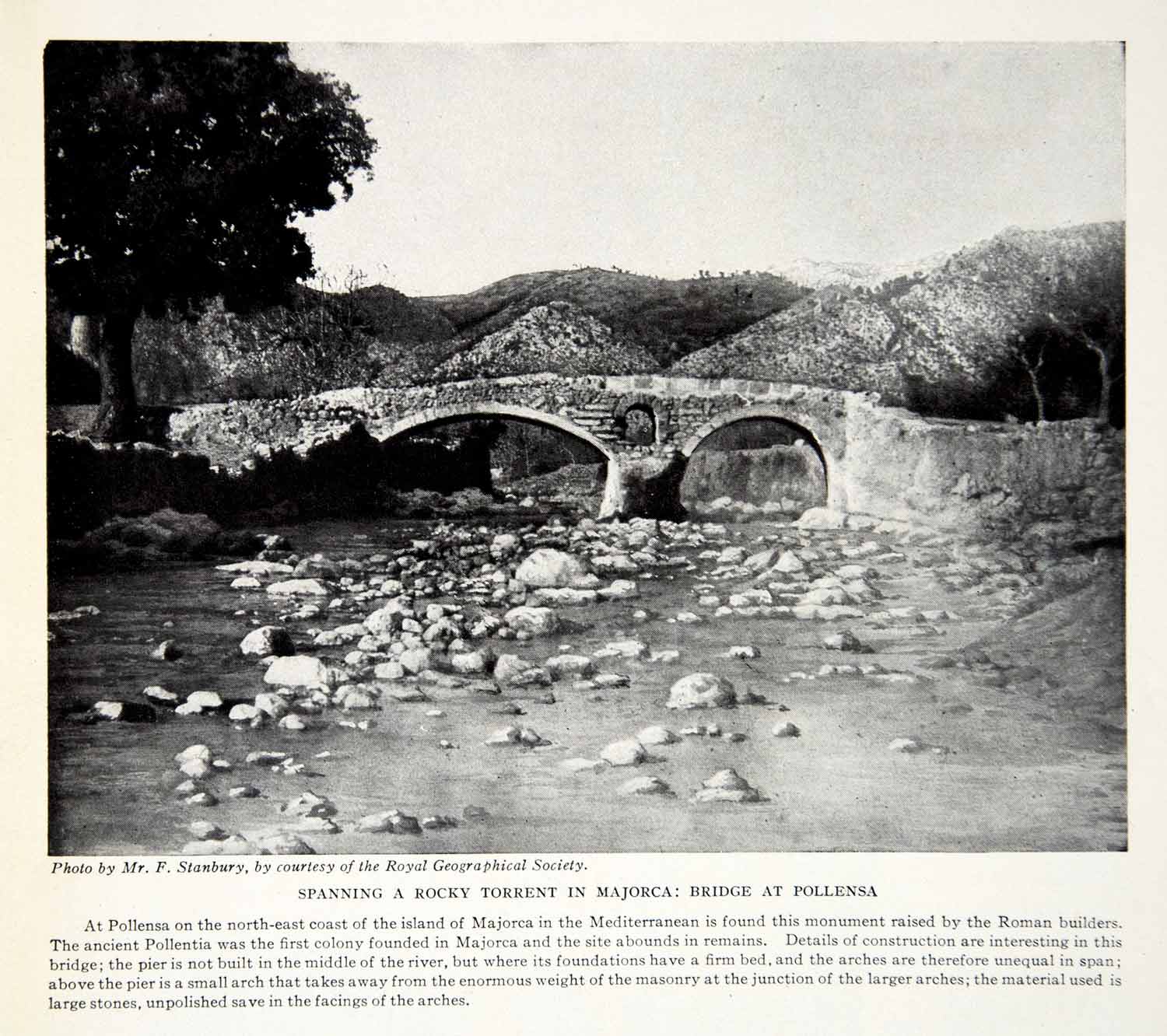 1924 Print Stanbury F Majorca Bridge Pollensa Mediterranean Roman XGTC9