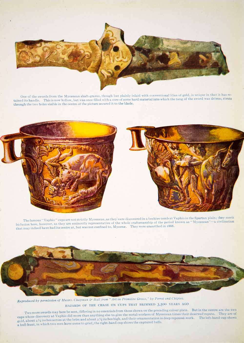 1924 Color Print Swords Cups Vaphio Mcenean Gold Repousse-work Bull-Hunt XGTC9