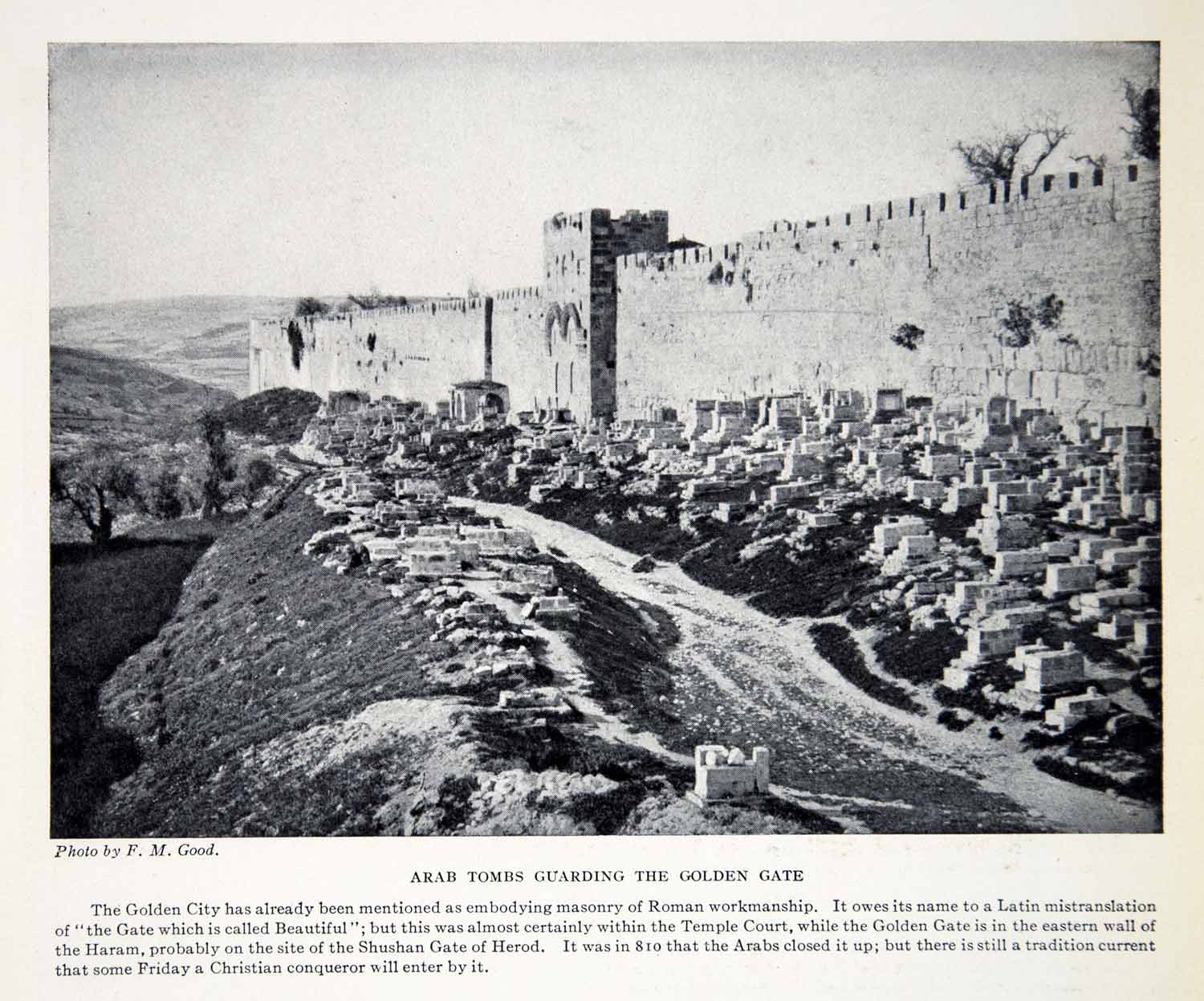 1924 Print Arab Tombs Golden Gate Wall Haram Shushan Gate HerodGood F M XGTC9