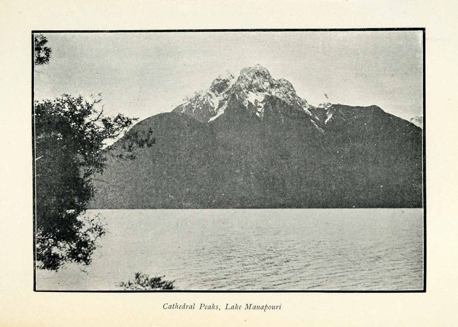 1904 Halftone Print Cathedral Peak Lake Manapouri New Zealand Mountain Hill XGU2