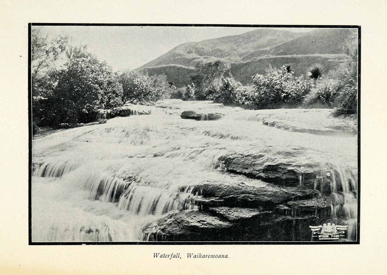 1904 Halftone Print Waterfall Waikaremoana River Lake New Zealand Urewera XGU2