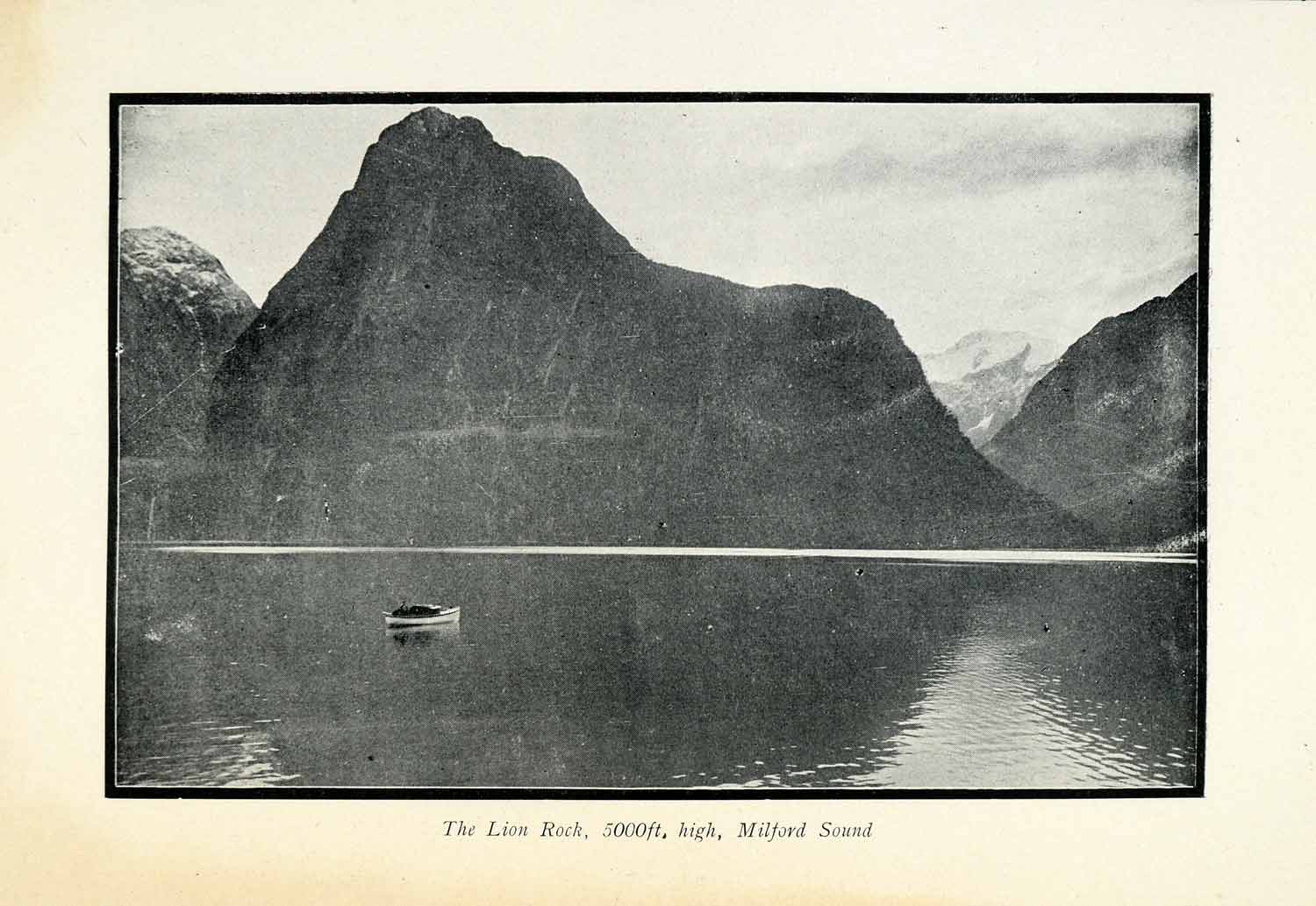 1904 Halftone Print Lion Rock Milford Sound Mountain Island New Zealand XGU2