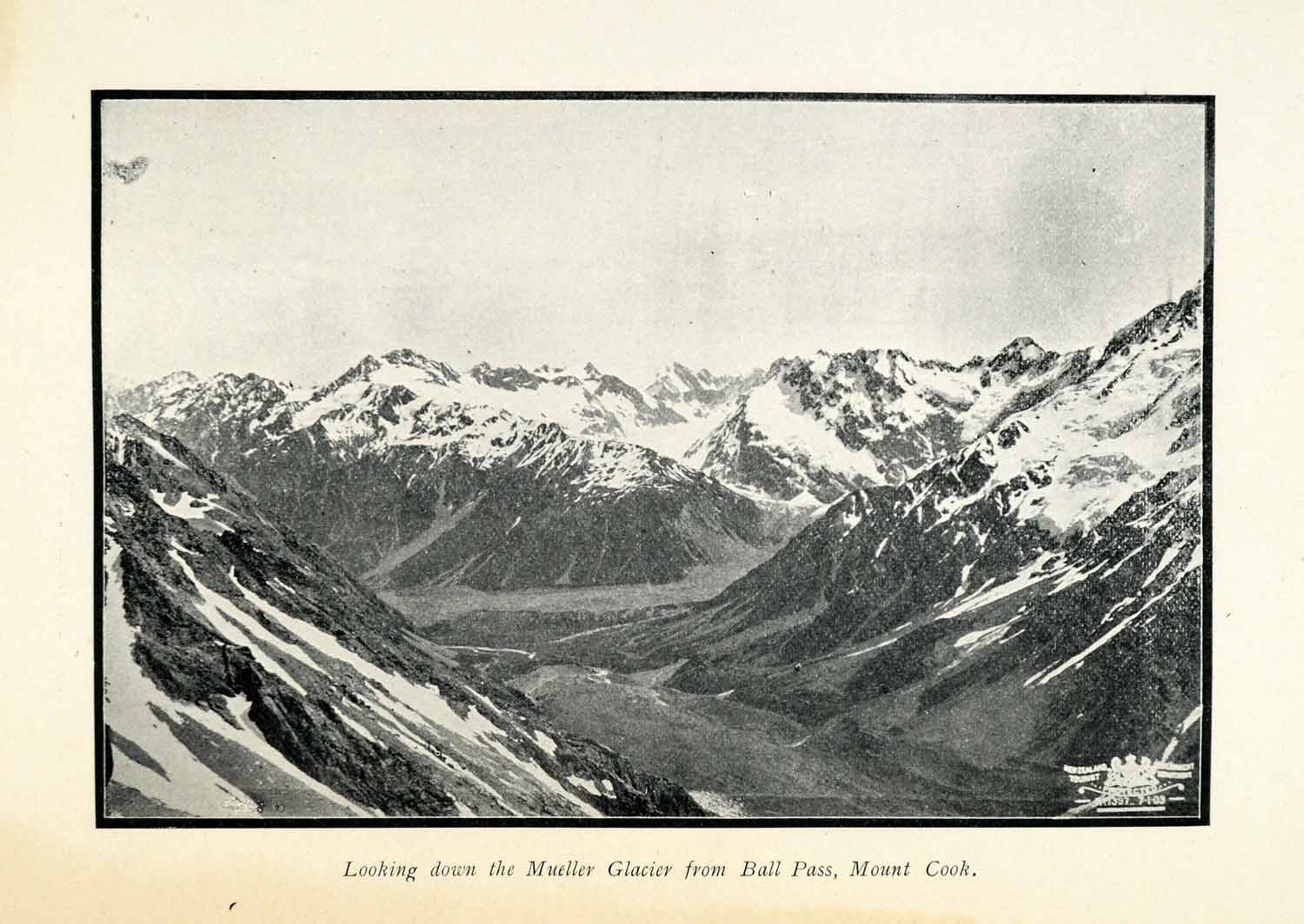 1904 Halftone Print Mueller Glacier Pass Mount Cook Mountain Aoraki New XGU2