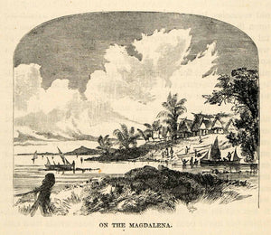 1888 Wood Engraving Magdalena River Landscape Caribbean Sea Colombia Beach XGU6