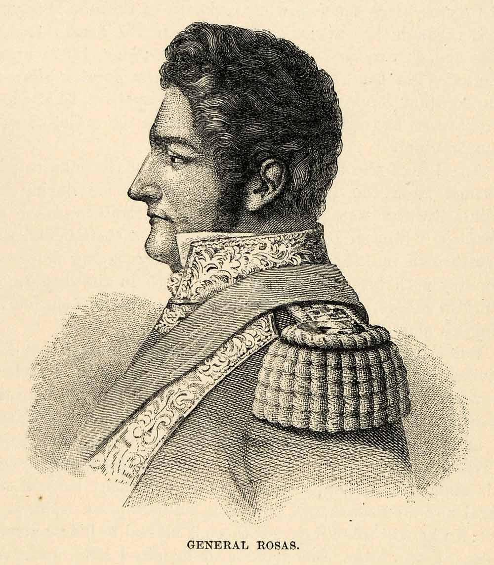 1888 Wood Engraving General Rosas Argentine Governor Portrait Costume XGU6