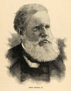 1888 Wood Engraving Don Pedro II Magnanimous Brazil South America Portrait XGU6