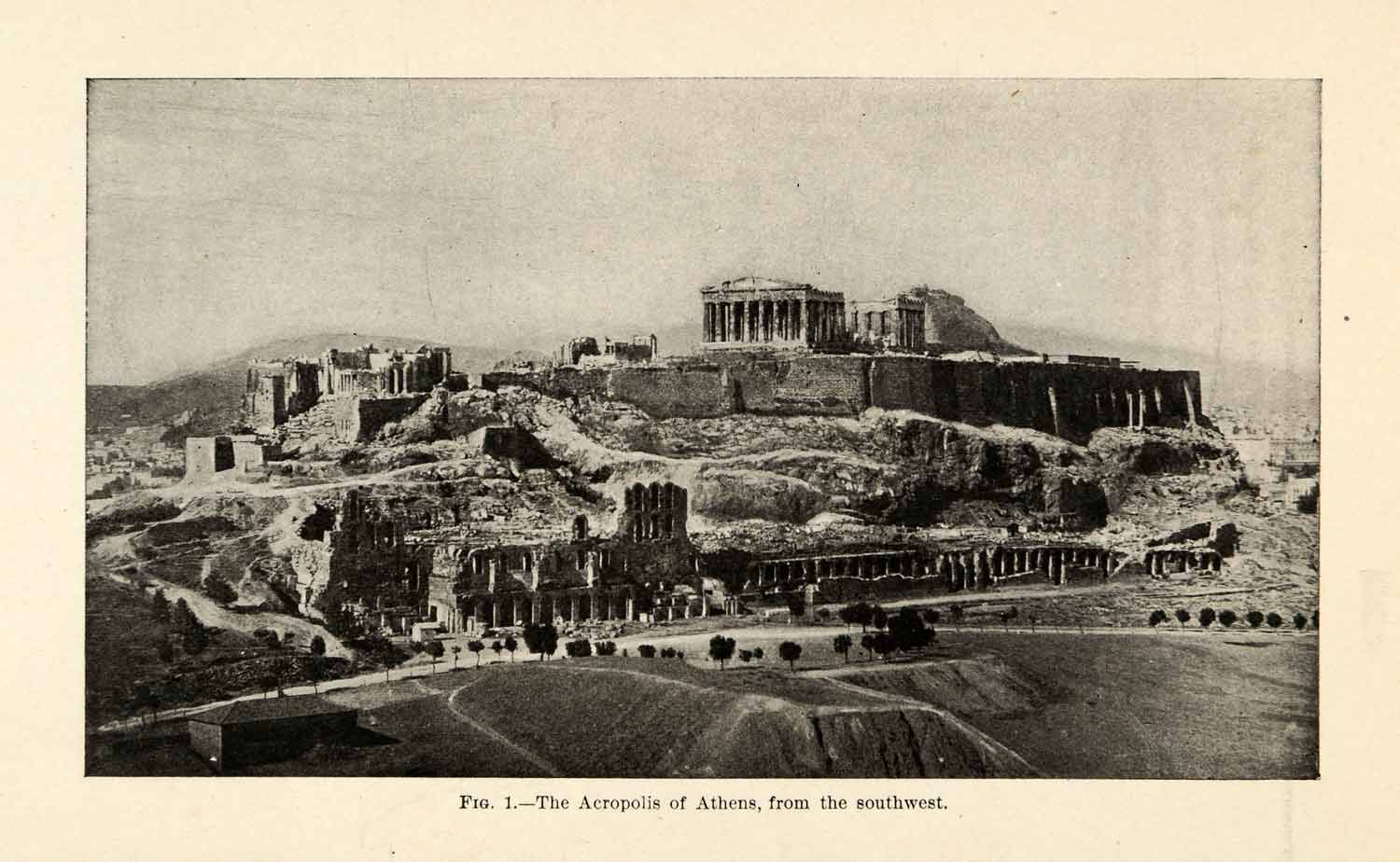 1920 Print Ancient Athens Greece Acropolis Cityscape Architecture XGU7