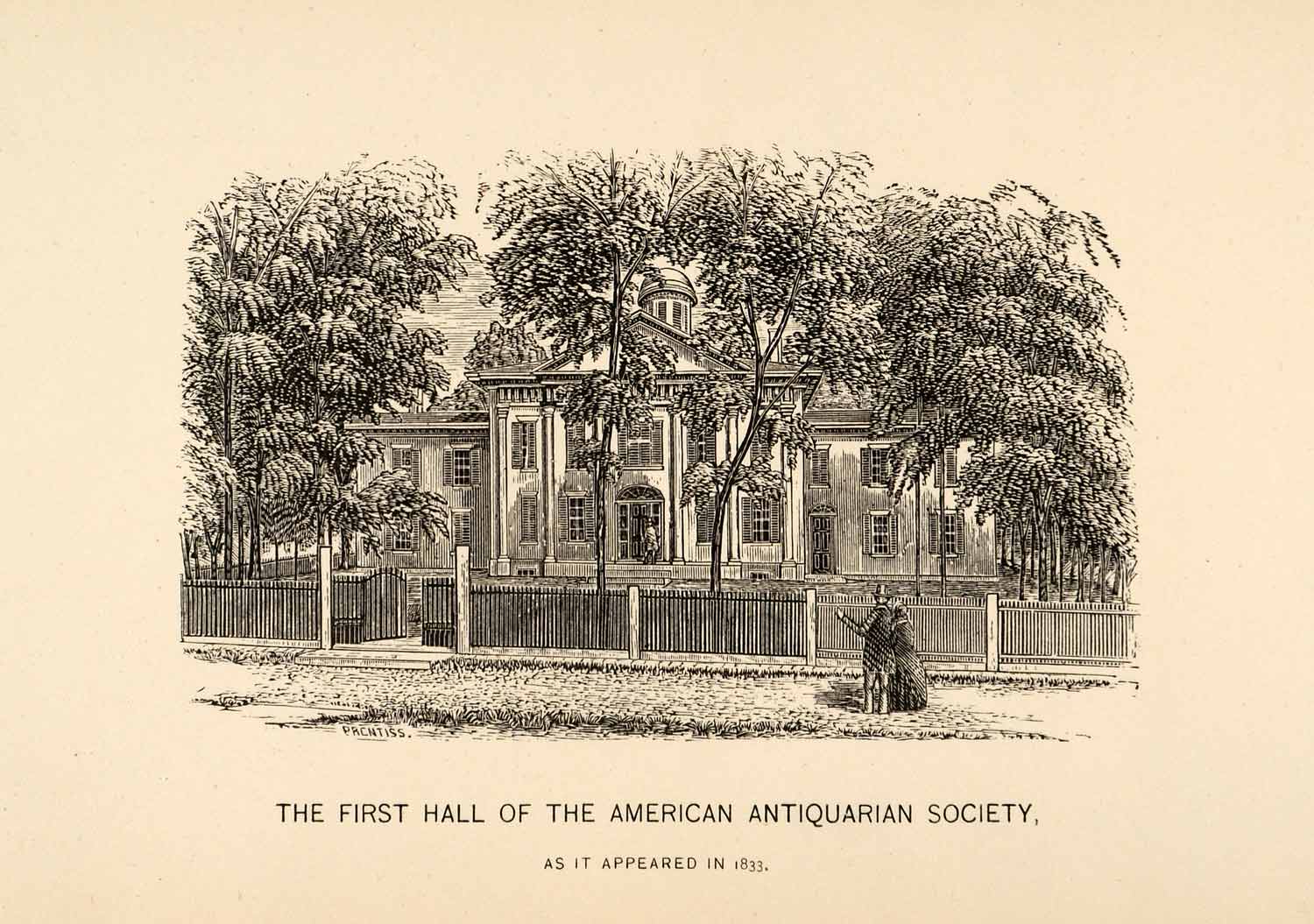1876 Wood Engraving American Antiquarian Society Architecture Museum Column XGU8