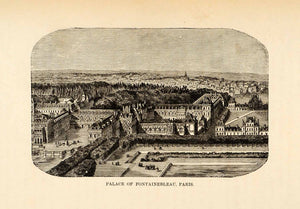 1880 Wood Engraving Fontainbleau Palace Paris France Architecture Royal XGU9