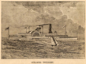 1880 Wood Engraving Steamship SS Twilight Ocean Sailing Voyage Atlantic XGU9