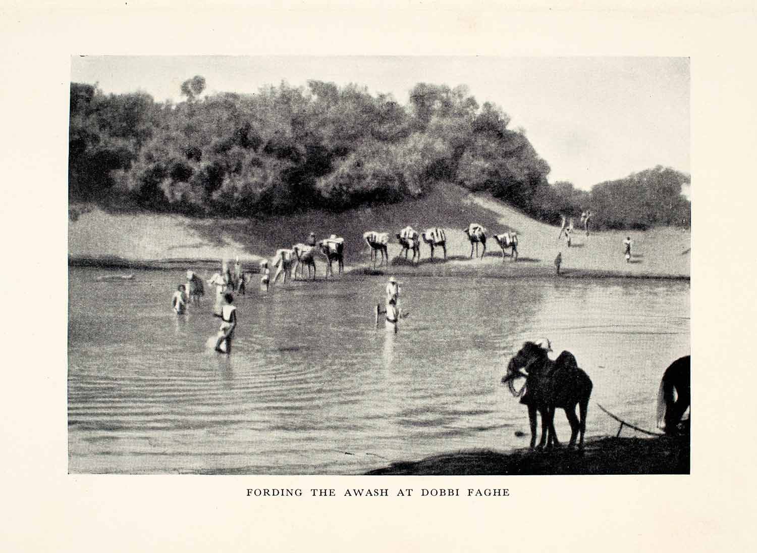 1935 Print Dobbi Faghe Horse Camel Ford Africa River Ethiopia Landscape XGUA1