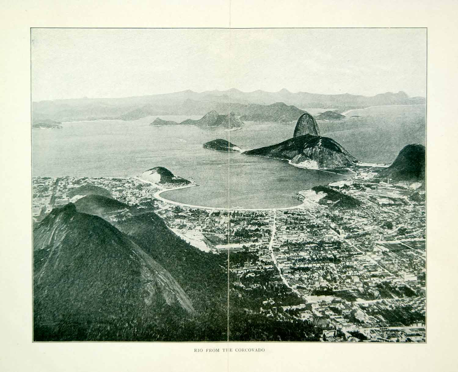 1911 Halftone Print Rio Janeiro Corcovado Sugarloaf Bay Cityscape Mountain XGUA3