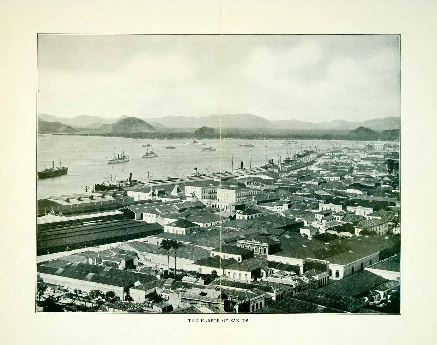 1911 Halftone Print Harbor Santos View Cityscape Rooftops Harbor Ships XGUA3