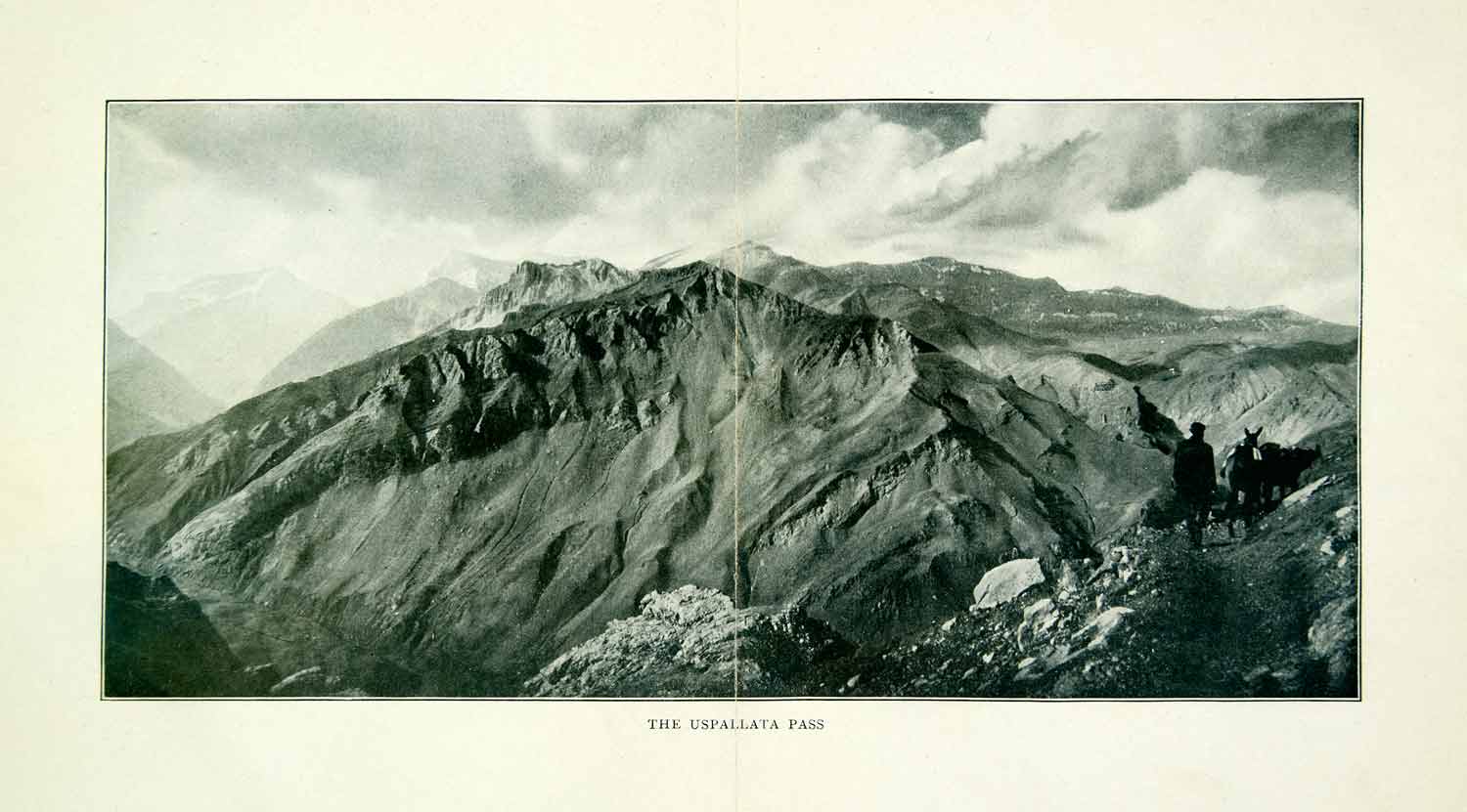 1911 Halftone Print Uspallata Pass Mountain Donkey Traveler View Peak XGUA3