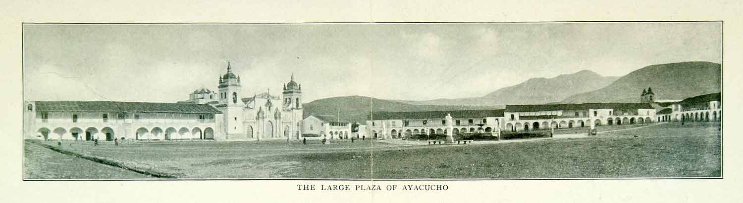 1911 Halftone Print Plaza Ayacucho Peru Cathedral Panorama Historical XGUA3