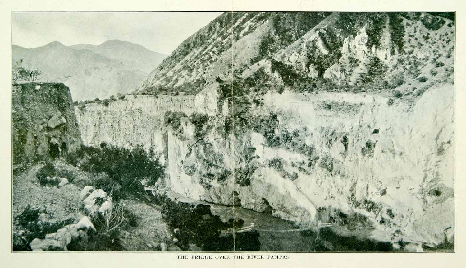 1911 Halftone Print Bridge River Pampas Mountain South America Gorge XGUA3
