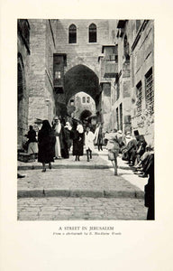 1937 Print Street Jerusalem Israel Cityscape R. Macalvine Woods Archway XGUA7