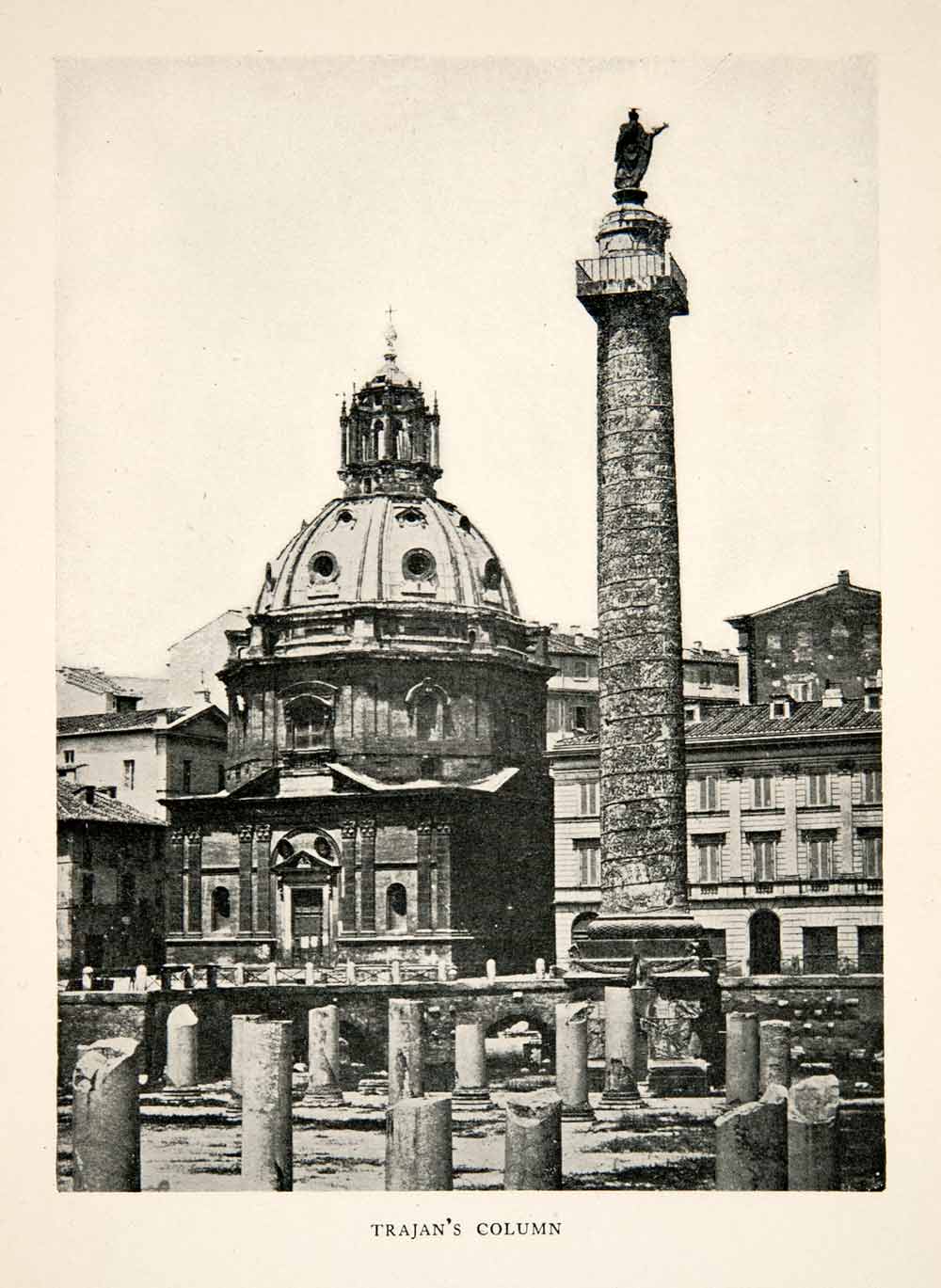 1906 Print Ancient Roman Triumphal Tragans Column Rome Italy Monument XGUB6