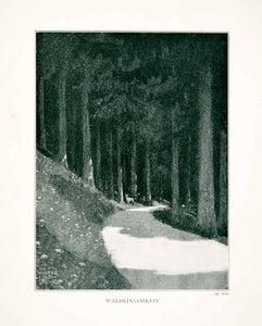 1910 Print Walter King Stone Waldeinsamkeit Deer Forest Woods Germany XGUB8