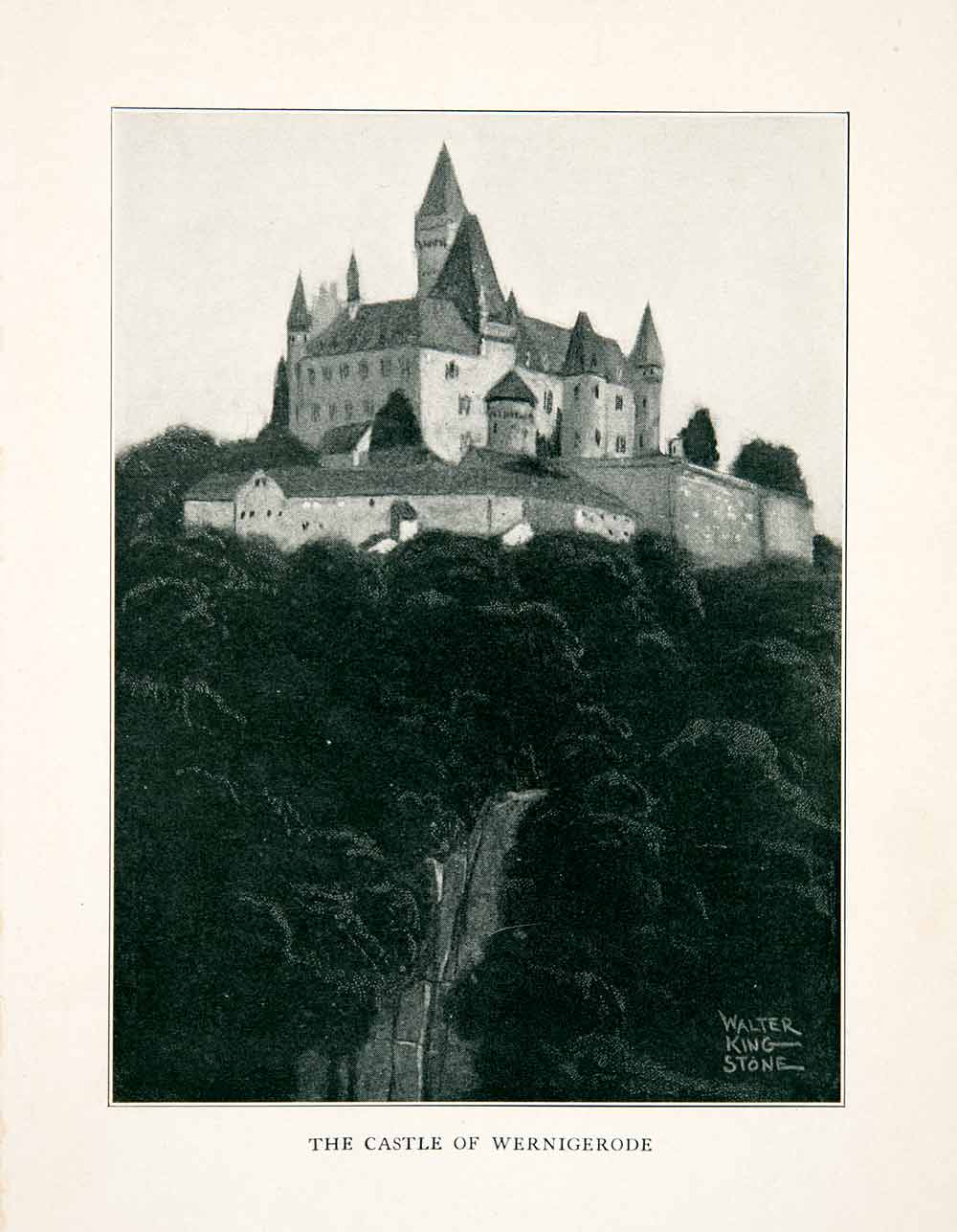 1910 Print Castle Wernigerode Walter King Stone Fortress Schloss Harz XGUB8