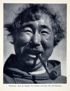 1936 Print Alaska Eskimo Thomas Kayaker Portrait Tobacco Pipe Historical XGUC2