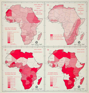 1962 Offset Lithograph Population Map Climate Health Hospital Rate Africa XGUC4