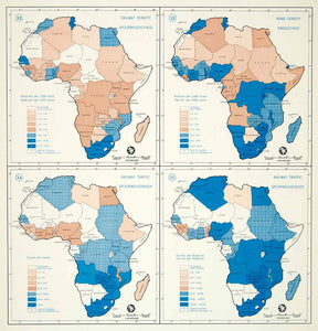 1963 Offset Lithograph Railway Density Traffic Africa Map Graph XGUC5