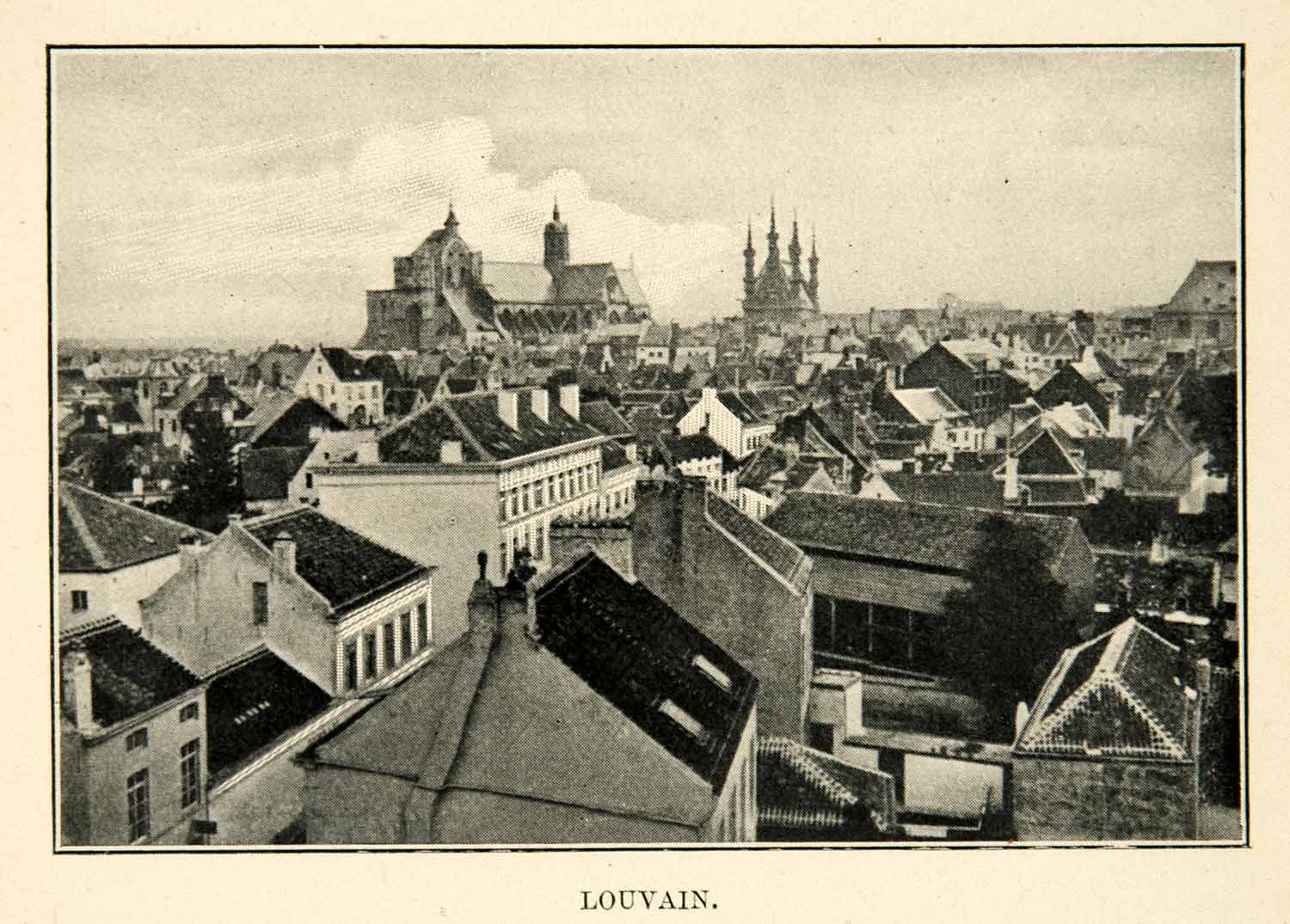 1902 Print Louvain Belgium Flemish St Peters Church Town Hall Cityscape XGUC8
