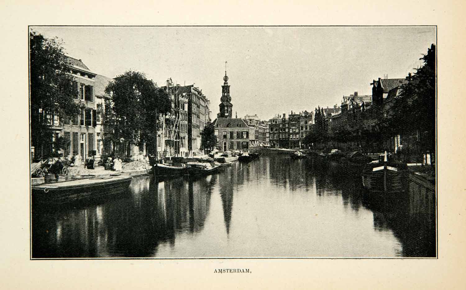 1902 Print Cityscape Amsterdam Netherlands Amstel River Canal Architecture XGUC8