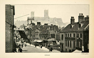 1902 Print Lincoln England Winter Cityscape Architecture Street Scene XGUC8