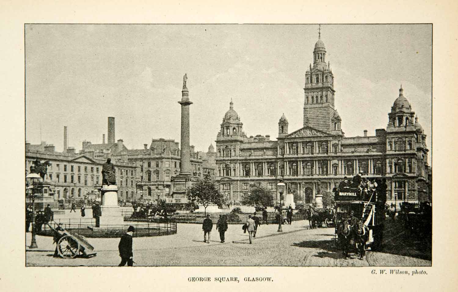 1902 Print George Square Glasgow Scotland Cityscape Monument Courtyard XGUC8