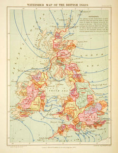 1902 Photolithographed Map Watershed British Isles Atlantic Ocean Black XGUC8