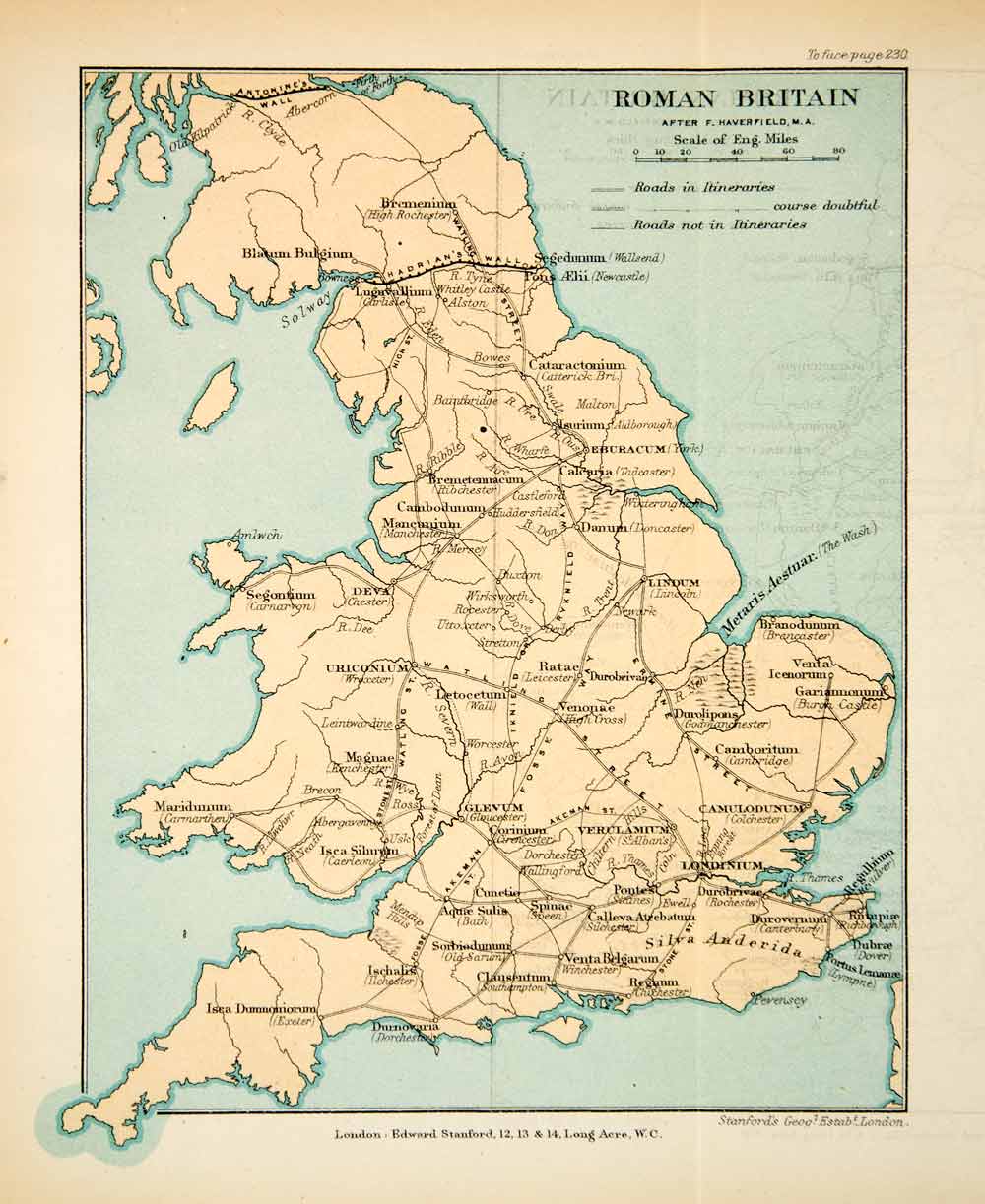 1902 Photolithographed Map Roman Britain Historic Silva Anderida Bremenium XGUC8