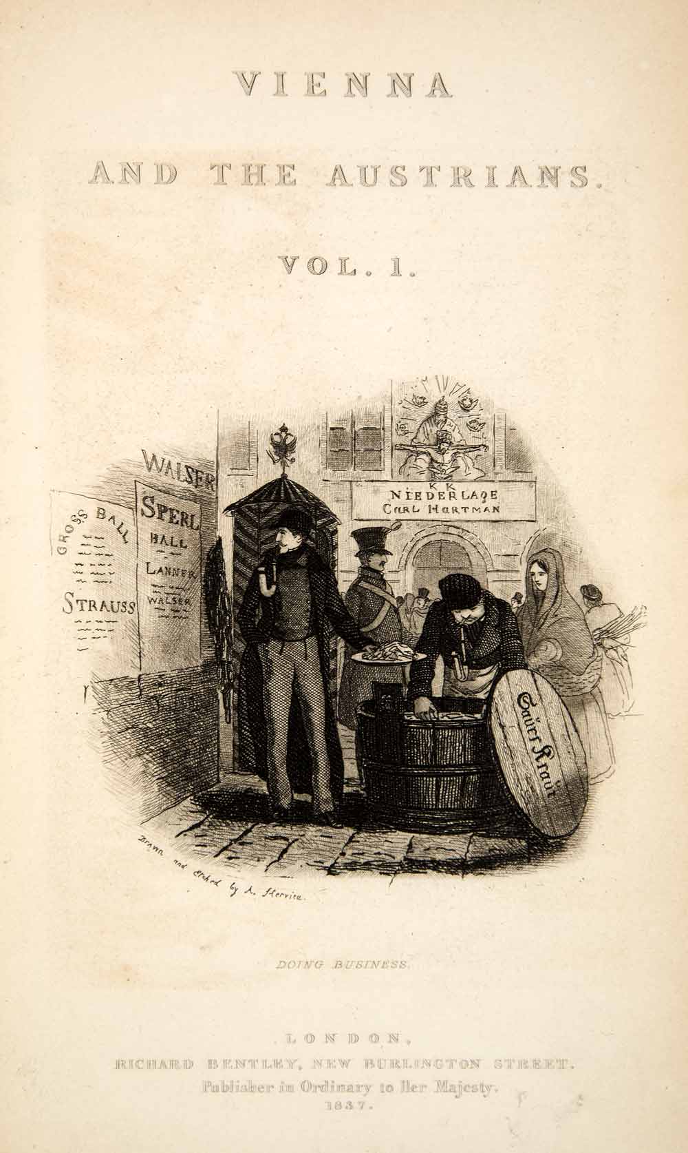 1838 Etching Vienna Austria Doing Business Sauerkraut Vendor Auguste XGUC9