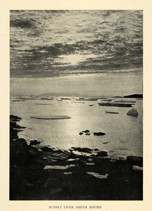1936 Print Arctic Journey Sunset Smith Sound Sea Glacier Greenland Canada XGV4
