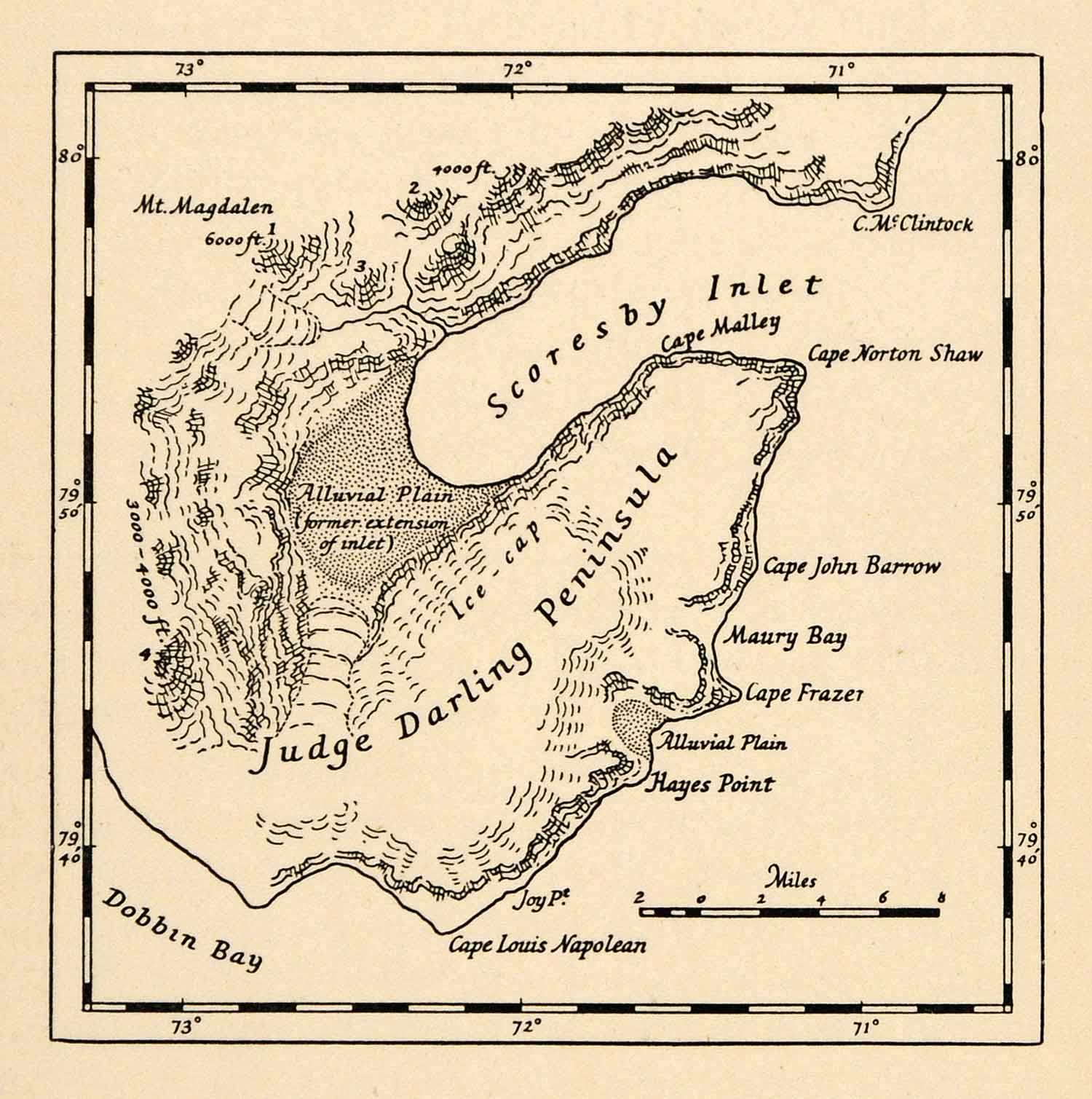 1936 Print Map Darling Peninsula Ellesmere Island Qikiqtaaluk Canada XGV4