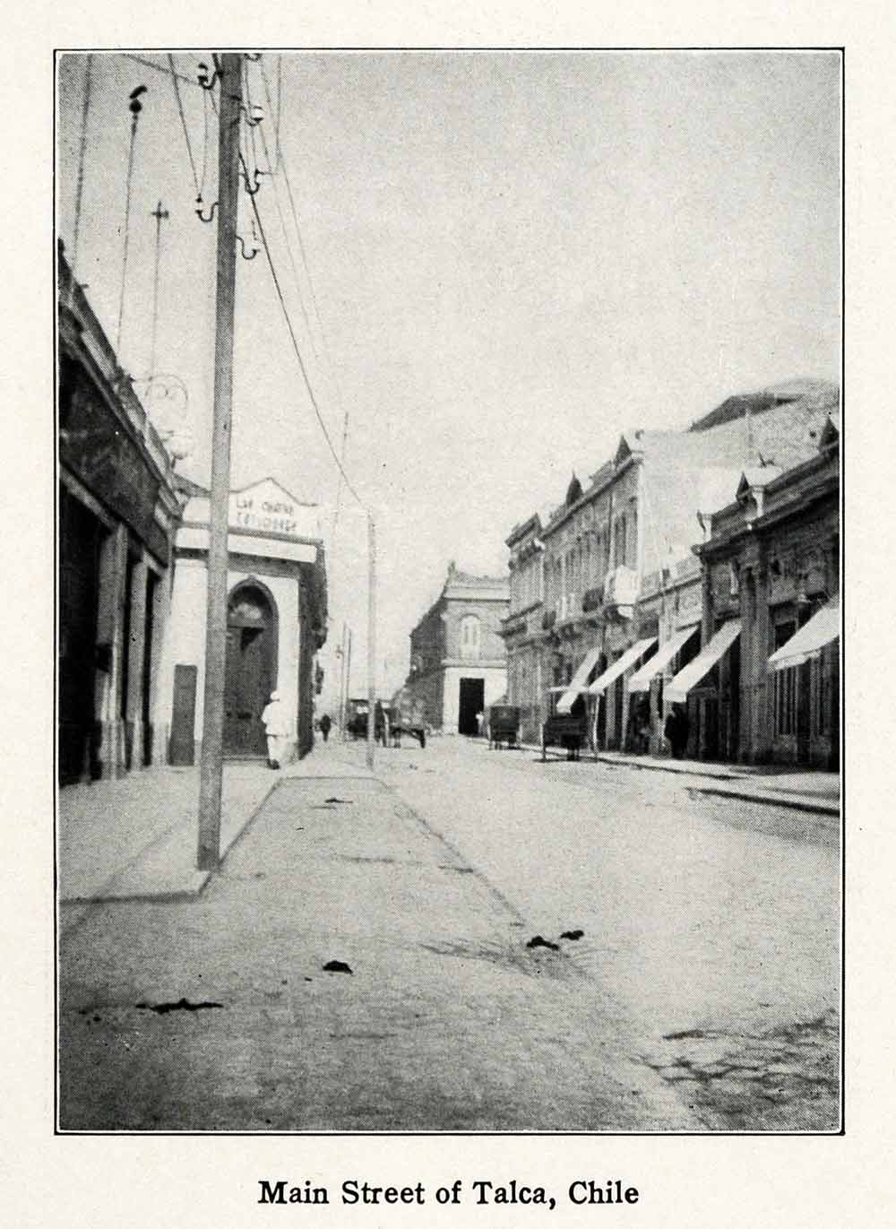 1915 Print Main Street Talca Chile Avenue Road Buildings Architecture City XGV6
