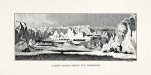 1907 Wood Engraving Arctic Landscape Boats Glaciers William Edward Parry XGV8 - Period Paper
